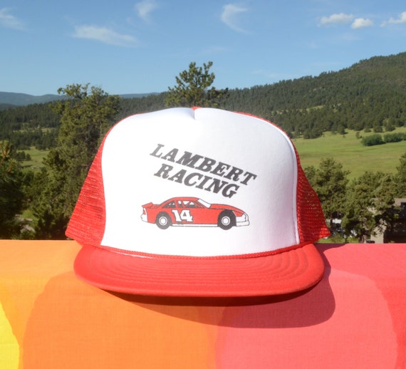 Vintage 80s Snapback Trucker Hat NASCAR Lambert Racing Car  display picture 2