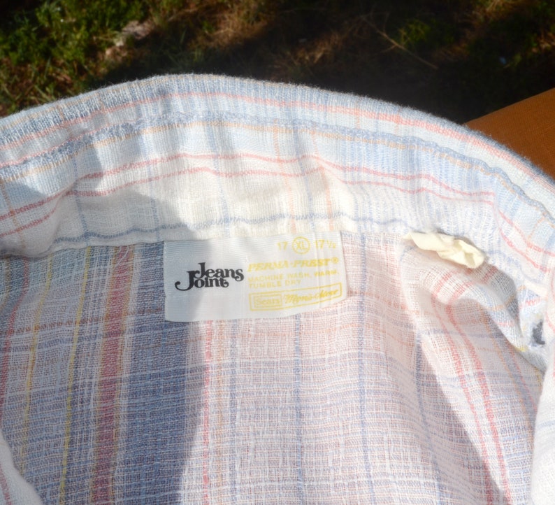 vintage 70s shirt plaid button down JEANS JOINT short sleeve XL Large