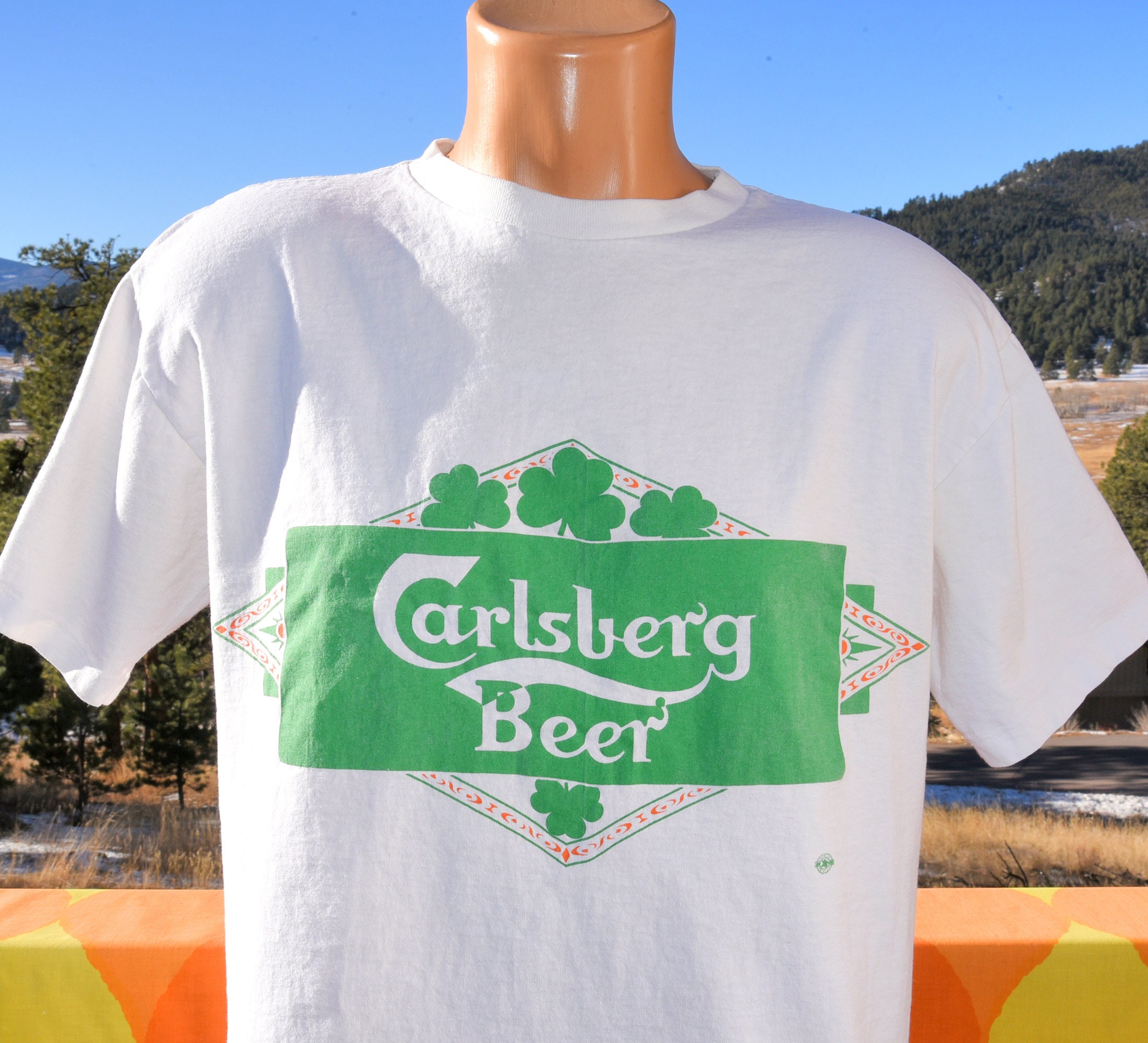 Vintage 90s T-shirt CARLSBERG Beer Label Tee XL Large Shamrock - Etsy