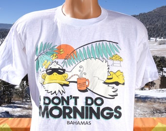 vintage 80s i don't do MORNINGS duck bahamas t-shirt Medium Large