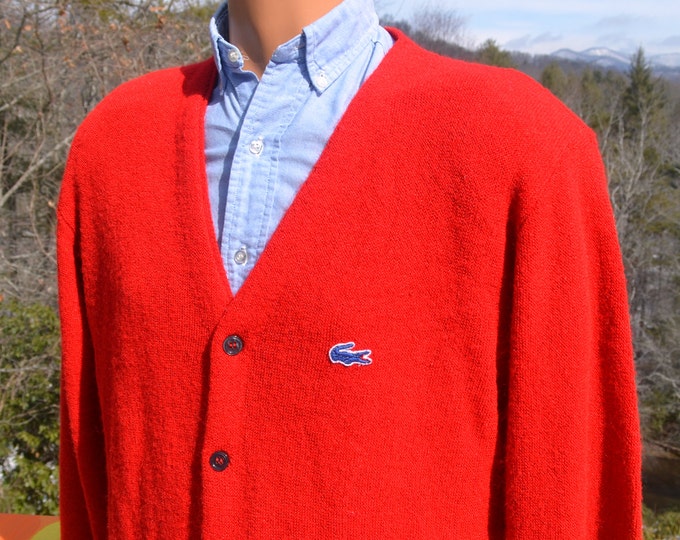 70s Vintage Izod Lacoste CARDIGAN Sweater Golf Knit V-neck Red - Etsy