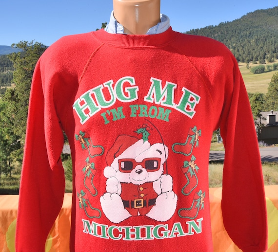 vintage 80s sweatshirt christmas HUG ME teddy bea… - image 1