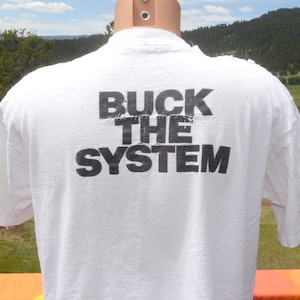 80s vintage t-shirt BUCKS the system cigarettes tobacco pocket tee Large XL burnout