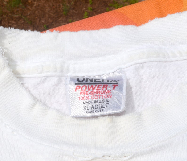 80s vintage t-shirt BUCKS the system cigarettes tobacco pocket tee Large XL burnout afbeelding 6