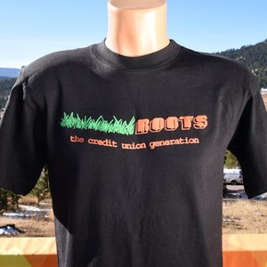 vintage 90s tee ROOTS credit union generation carrot t-shirt Large Medium streetwear
