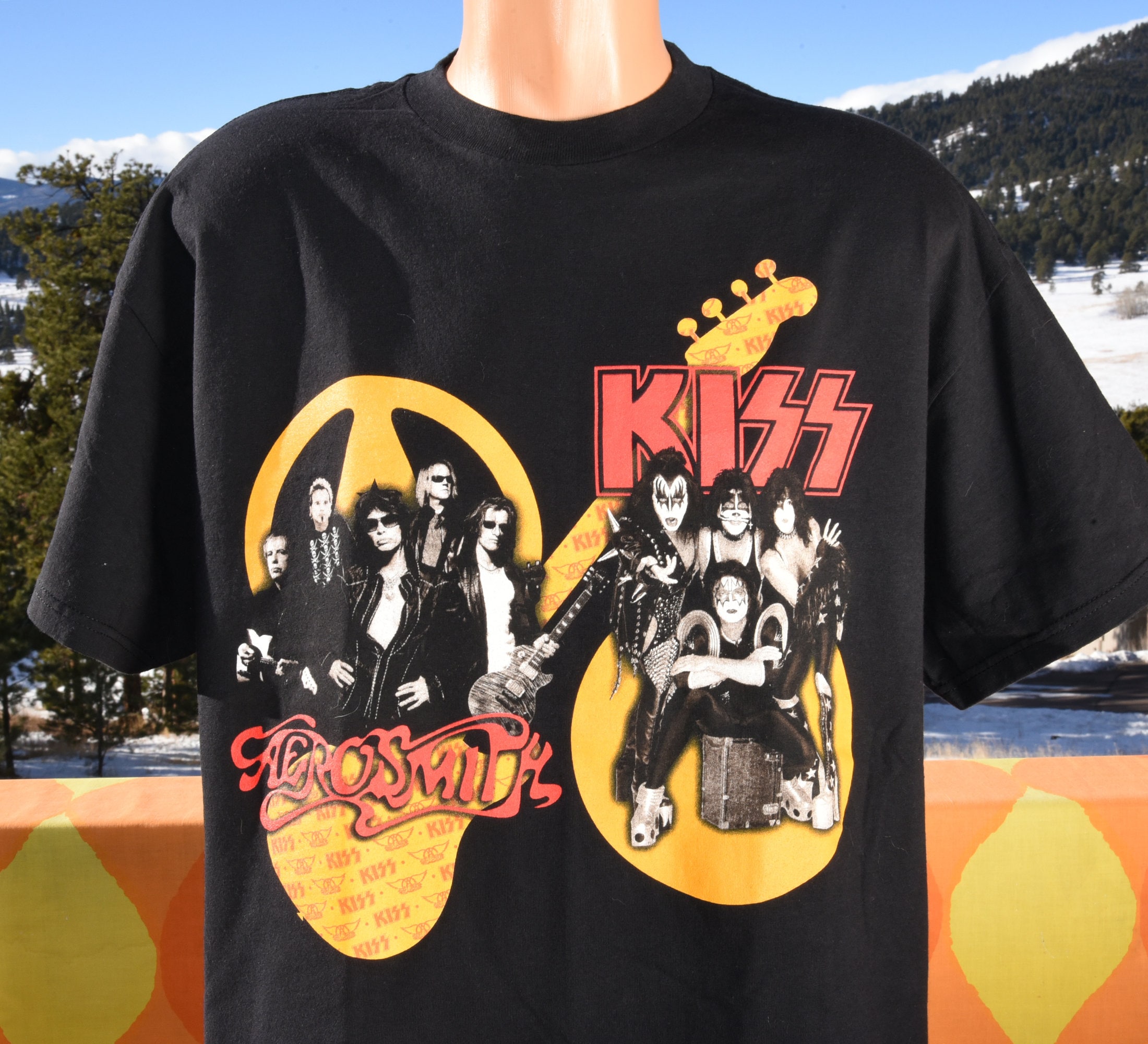 skippyhaha Vintage 2003 T-Shirt Aerosmith Kiss Band Music Tour Concert Tee Large XL 00S