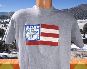 vintage 70s t-shirt ALCAN siding american flag construction tee Large XL ebert 80s