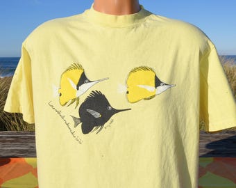 vintage 80s t-shirt HAWAII waikiki tropical fish aquarium tee Large XL hanes