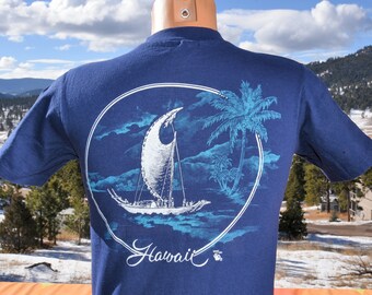 vintage 70s t-shirt HAWAII sail whip um tee Small hanes beefy 80s