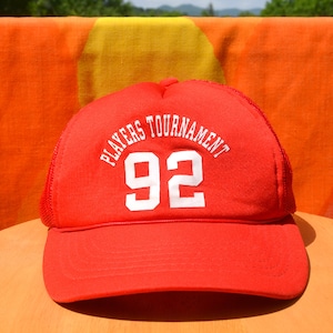 vintage trucker snapback hat PLAYERS tournament 92 red baseball cap mesh rockstar