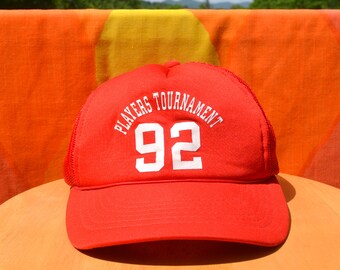 vintage trucker snapback hat PLAYERS tournament 92 red baseball cap mesh rockstar