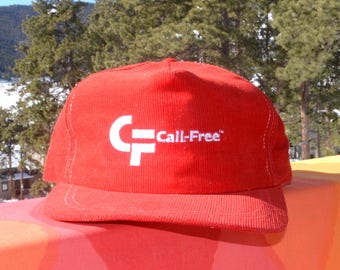 vintage 80s corduroy hat CALL-FREE cord trucker snapback baseball cap red