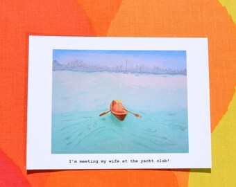 greeting card meet wife yacht club DOGS 70s columbo parody original art lab