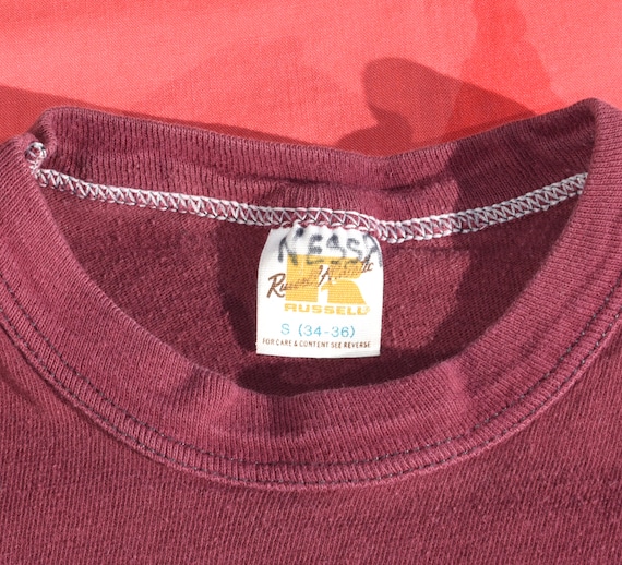 Vintage 70s Sports Team Tee, Maroon Russell Athletic, Youth Large