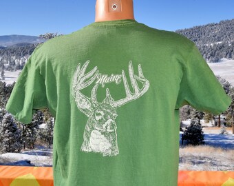 vintage 70s pocket t-shirt MAINE deer buck hunt tee Large XL hanes cotton