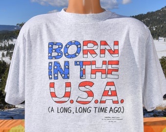 vintage 80s t-shirt BORN in USA springsteen birthday tee XL Large