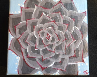 Pintura acrílica original de suculentas: gallina y pollitos, azul, 4 x 4 pulgadas