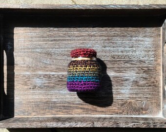 Rainbow glass jar with lids, rainbow stashbox, stash jar crochet, multi color jars, rainbow crochet, Cork lid jar, crochet pride flag