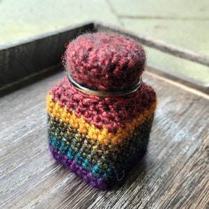 Rainbow glass jar with lids, Cork lid jar, 1 inch glass bottle, stash jar crochet, rainbow crochet, stashjar, multi color jars image 1