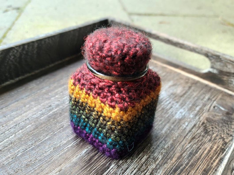 Rainbow glass jar with lids, Cork lid jar, 1 inch glass bottle, stash jar crochet, rainbow crochet, stashjar, multi color jars image 1