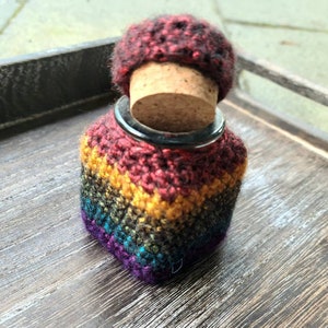 Rainbow glass jar with lids, Cork lid jar, 1 inch glass bottle, stash jar crochet, rainbow crochet, stashjar, multi color jars image 3