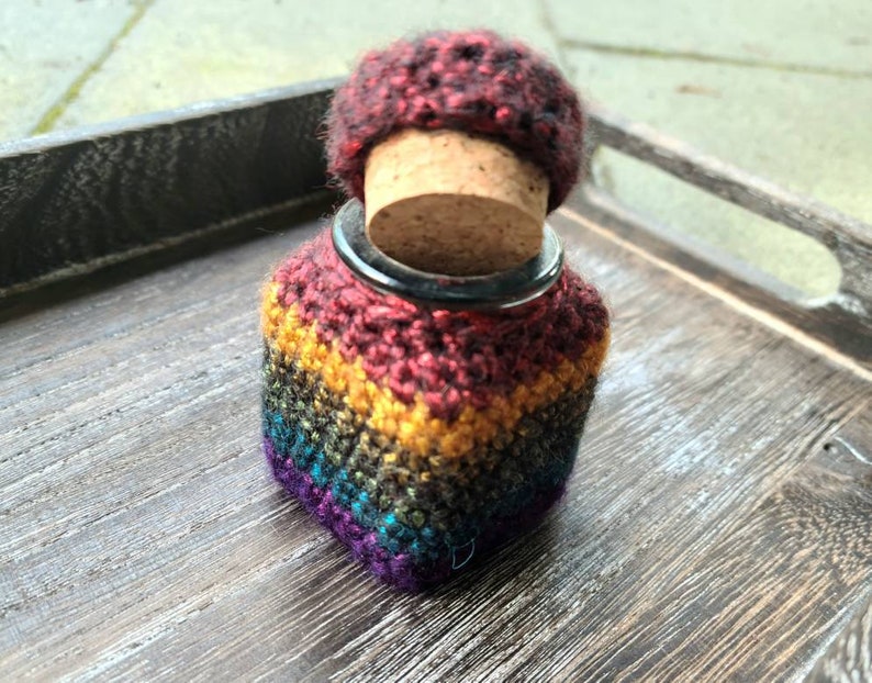 Rainbow glass jar with lids, Cork lid jar, 1 inch glass bottle, stash jar crochet, rainbow crochet, stashjar, multi color jars image 3