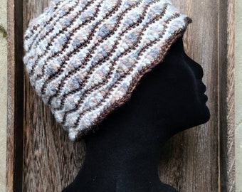 Hot fudge sundae, dessert hat, xl hat, crochet waves, hand crochet hat, neutral colors, neutral hat for women, everyday gift for her