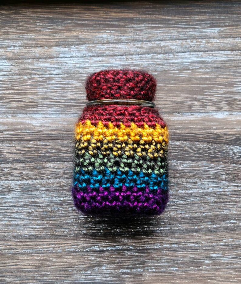 Rainbow glass jar with lids, Cork lid jar, 1 inch glass bottle, stash jar crochet, rainbow crochet, stashjar, multi color jars image 2