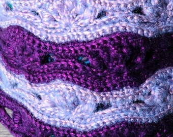 Purple and lavender cap, light spring color palette, wave shell stitch crochet, crocheted hats for women, spring hats