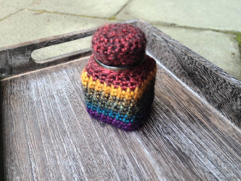 Rainbow glass jar with lids, Cork lid jar, 1 inch glass bottle, stash jar crochet, rainbow crochet, stashjar, multi color jars image 6