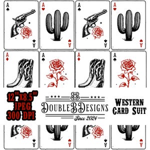 Western Card Suit Casino Cactus Boots Pistola Padrão Sem Costura por Double B Designs