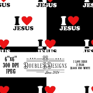 I love Jesus PNG and JPEG Retro Seamless Pattern by Double B Designs Black and White