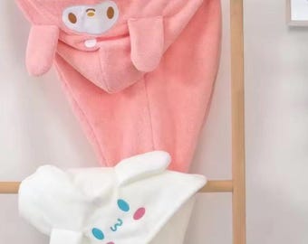 Toalla para el cabello PERSONAJES DE SANRIO / Rollo de canela / Kuromi / My Melody / Accesorios para el cabello / Pinza para el cabello / Accesorios Kawaii / Artículos para el cabello