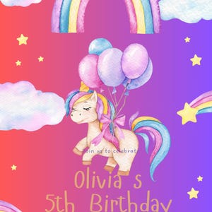 Bunte illustrative niedliche Aquarell-Einhorn-Geburtstagseinladung, Einladung zur Anfertigung der farbigen Illustration des Einhorns