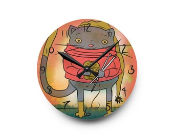 Knittin Kitten Acrylic Wall Clock