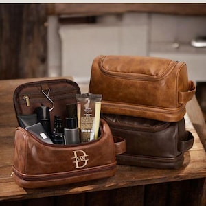 Trousse de toilette personnalisée cuir pour homme - Trousse de voyage personnalisée -  Cadeau pour homme - Fête des pères, pour lui