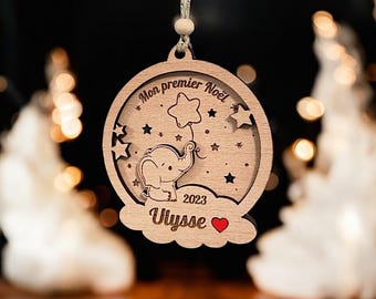 Personalisierter Baby-Elefanten-Weihnachtsbaumschmuck, Erstes Weihnachtsfest, Personalisierter Baby-Weihnachtsbaumschmuck, Personalisierter Kinder-Weihnachtsbaumschmuck, Weihnachtsschmuck zum ersten Weihnachtsfest