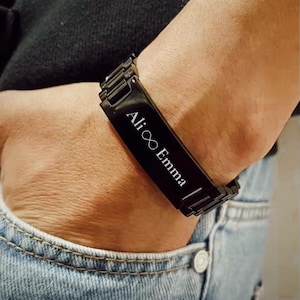 Personalized bracelet for men, bracelet for him, Valentine&#39;s Day gift for men, engraved first name bracelet, silver men&#39;s bracelet