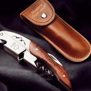 Groomsmen Gifts: Personalized Engraved Corkscrew with Custom Design on wood and metal
