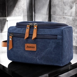 Trousse de toilette homme personnalisée – Cadeau fête des pères, mari, papa, témoin – Trousse voyage tissu gravée avec prénom