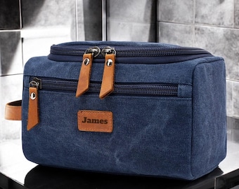 Regalo per la Festa del Papà: beauty case da uomo con nome inciso in pelle | Regalo personalizzato per papà, marito, testimone, matrimonio, compleanno, viaggio, pensionamento