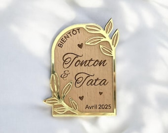 Gepersonaliseerde houten zwangerschapsaankondigingsmagneet, aankondiging voor tante en oom, zwangerschapsaankondigingscadeau, zwangerschapsaankondiging voor grootouders