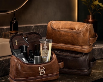 Beauty case in pelle personalizzato per uomo - Borsa da viaggio personalizzata - Regalo per uomo - Festa del papà, per lui