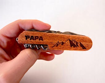 Couteau multifonctions personnalisée pour homme, Couteau gravé en bois, Couteau suisse de voyage pour homme, anniversaire, fête des pères