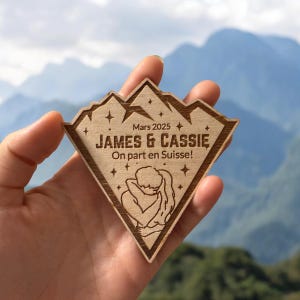 Personalized wooden mountain magnet for couple, Travel announcement, Surprise trip, Surprise destination for couple, Personalized magnet