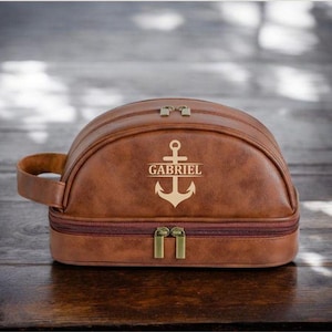 Trousse de toilette cuir pour homme personnalisée - Cadeau fête des pères - Trousse de voyage personnalisée - Accessoire pour homme