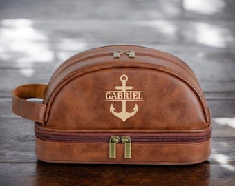 Beauty case in pelle personalizzato per uomo - Regalo per la festa del papà - Borsa da viaggio personalizzata - Accessorio da uomo