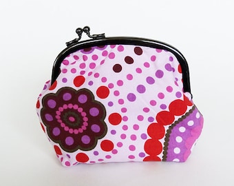 Cosmetic bag, polka dot fabric, pink and red cotton spotty design, cotton case