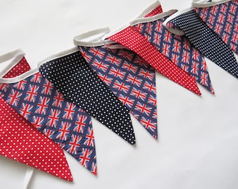 Union Jack bunting, red white and blue cotton bunting, party decor