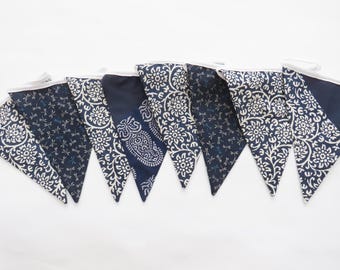 Guirnaldas azules y blancas, azul índigo, guirnaldas de algodón, decoración del hogar, decoración para fiestas, guirnaldas para fiestas, guirnaldas para el hogar, regalos para ella, regalos para el hogar